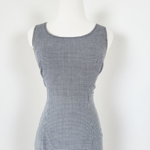 90's Gingham Mini Dress high neck sleeveless checkered plaid modest back zipper - Picture 4 of 11